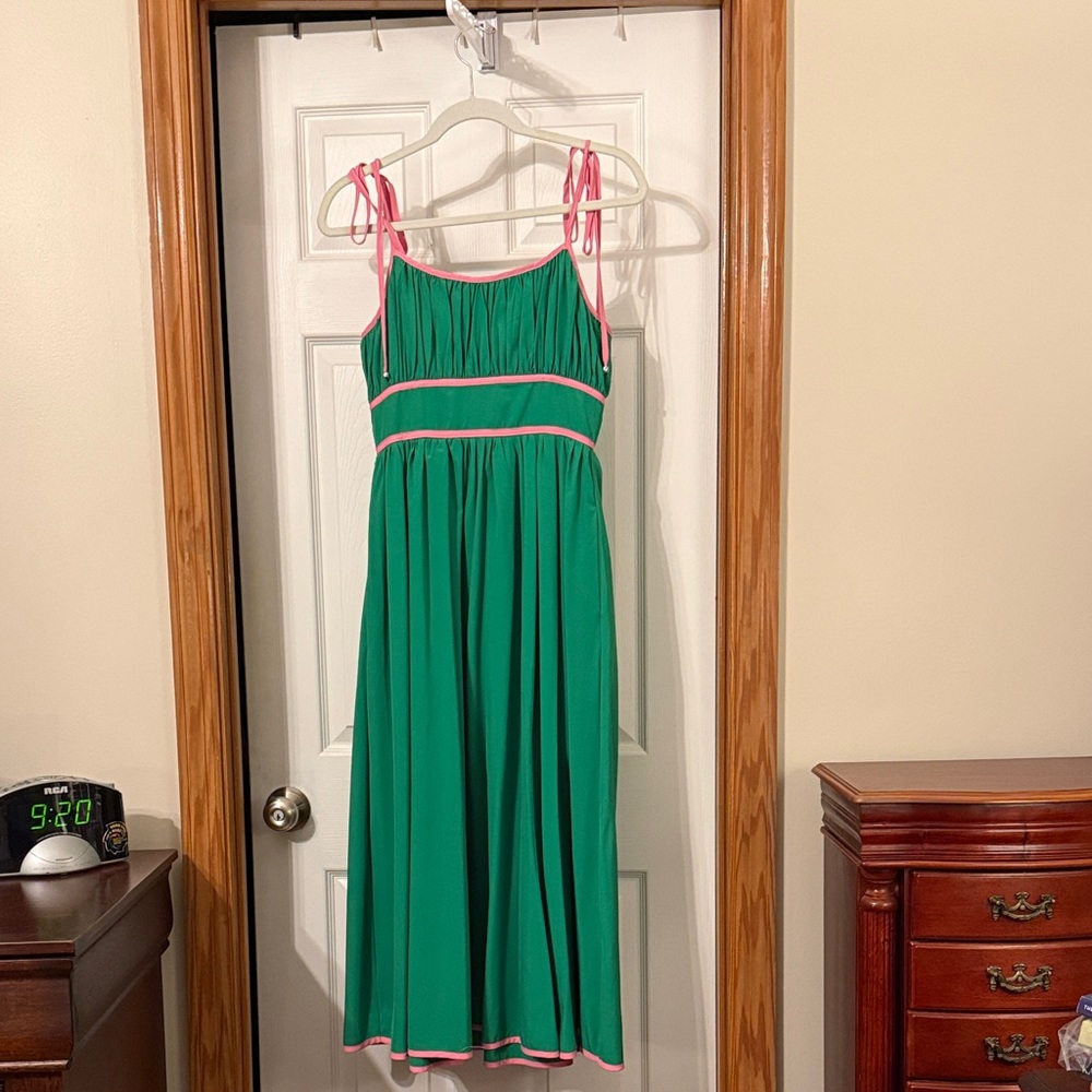 Entro Green Dress with Pink Trim for women
